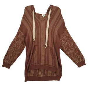 BKE Medium Jacquard Hooded V-Neck Pullover Sweater